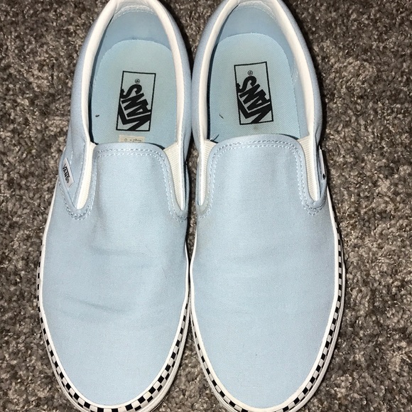 light blue vans with checkered stripe